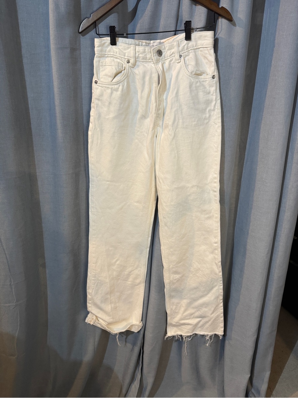 Zara Cream High-Rise Straight Jeans